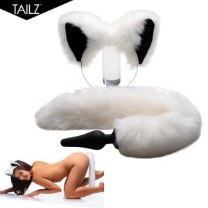 White Fox Tail Anal Plug and Ears Set for pet play (Complete kit)