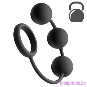 Tom of Finland Anneau Pénien en Silicone avec 3 Boules Anales Lestées - Anal Beads Cock Ring
