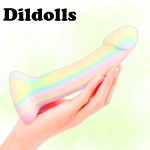 Gode lisse Love to Love Dildolls Fantasia phosphorescent en silicone liquide pastels arc-en-ciel avec ventouse