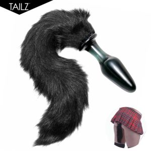 Midnight Fox Tail – Plug anal en verre noir avec queue – Tailz