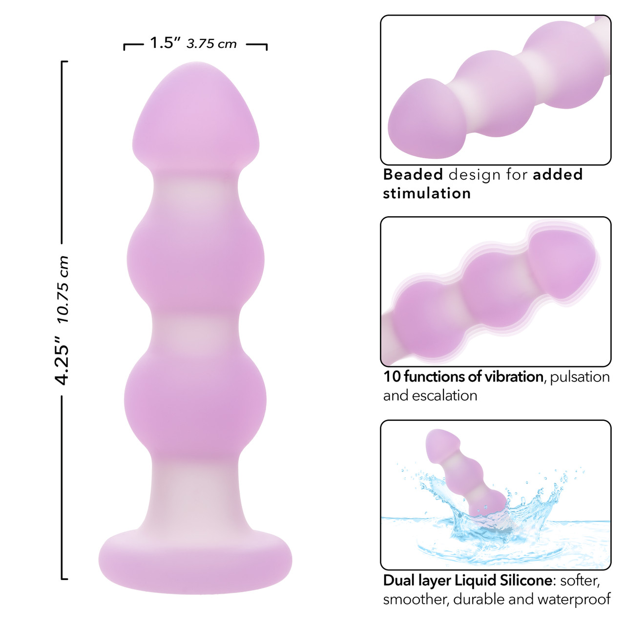 Plug Anale Vibrante avec Perles - Lavender Haze - CalExotics – Image 6